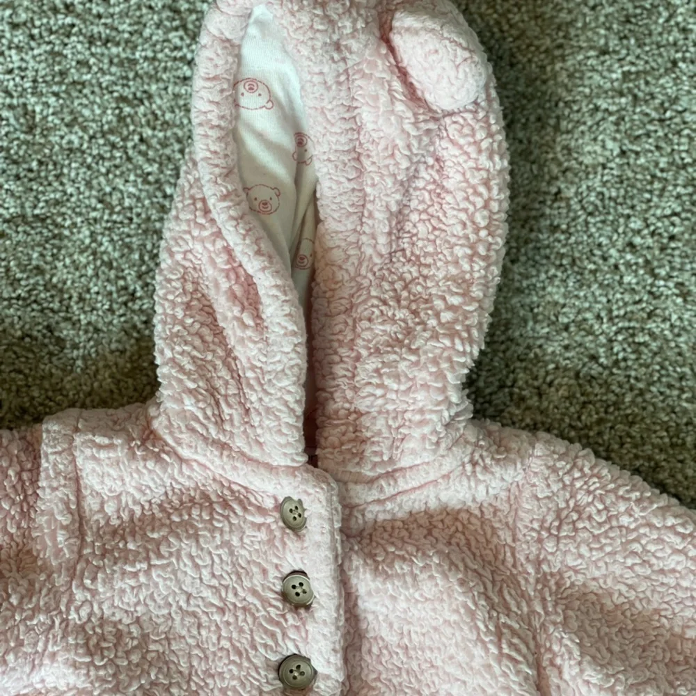 Carters baby girl pink fuzzy coat jacket and warm fleece hooded jumpsuit size 9M